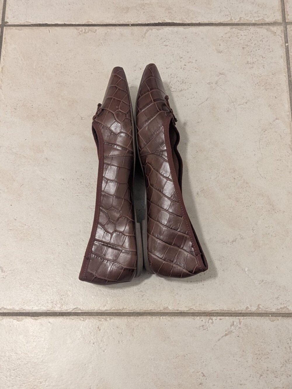 Schutz Dal Black & Brown Croc Embossed Leather Pointed Toe Flats Size 11 B - Picture 8 of 8